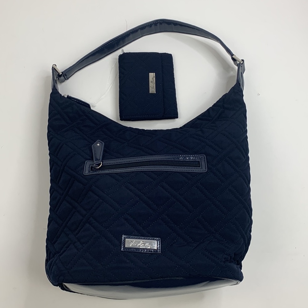 Very Bradley Navy Blue Quilted shoulder bag & matching wallet set zip close